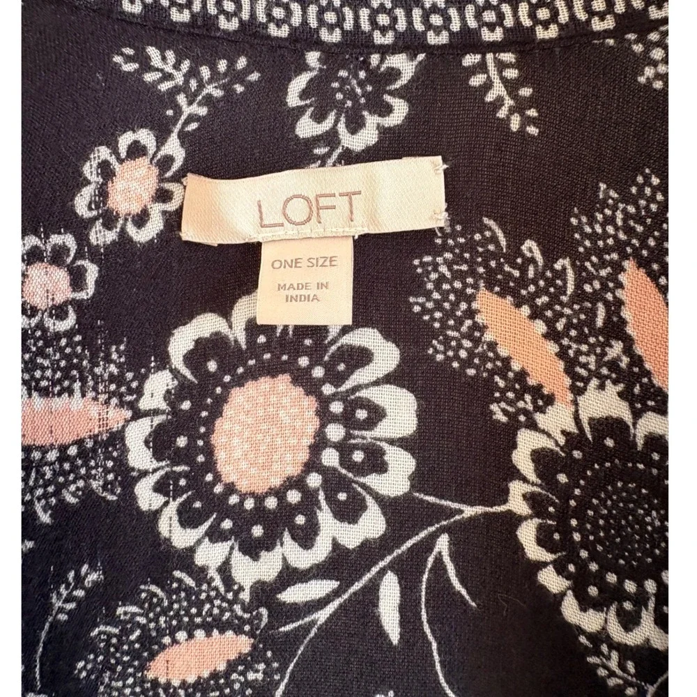 LOFT Floral Kimono Wrap Navy Blue Blush Pink Boho Western Cottagecore One Size